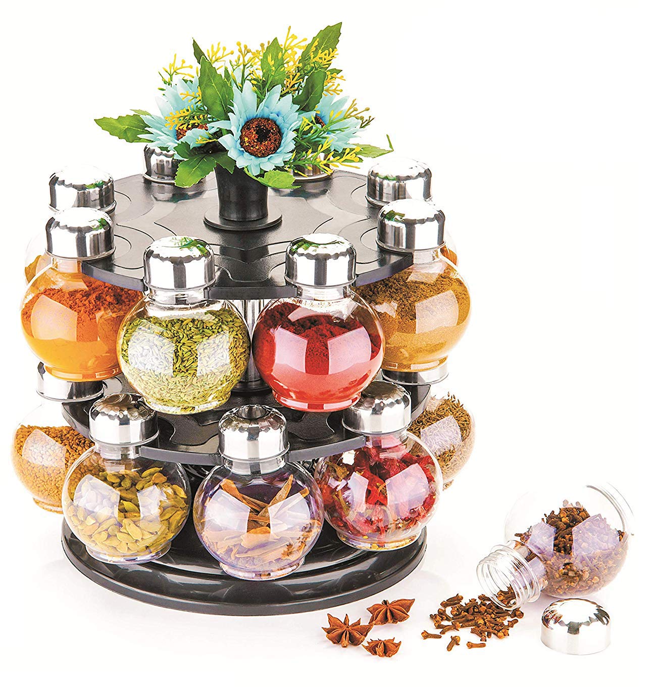 360 Degree Revolving Round Shape Transparent Spice Rack, Container Spice Stand For Kitchen Storage Container Rack Sets Spice Racks Containers - New House Gift