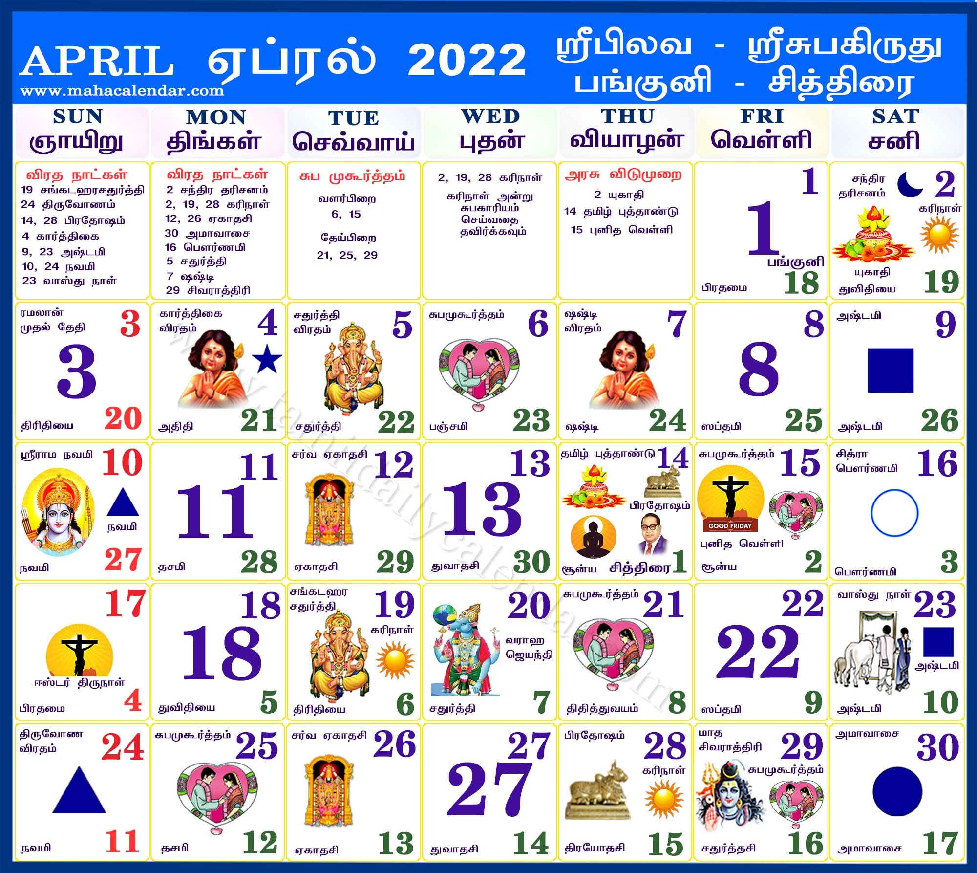 Tamil Calendar April 2022