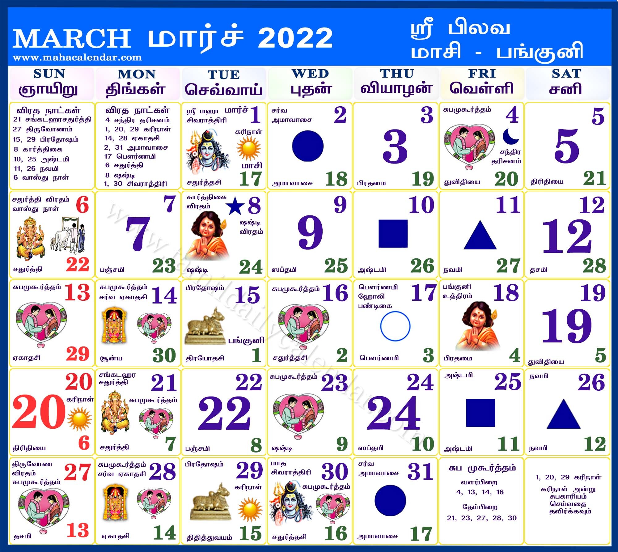 Tamil Calendar March 2022