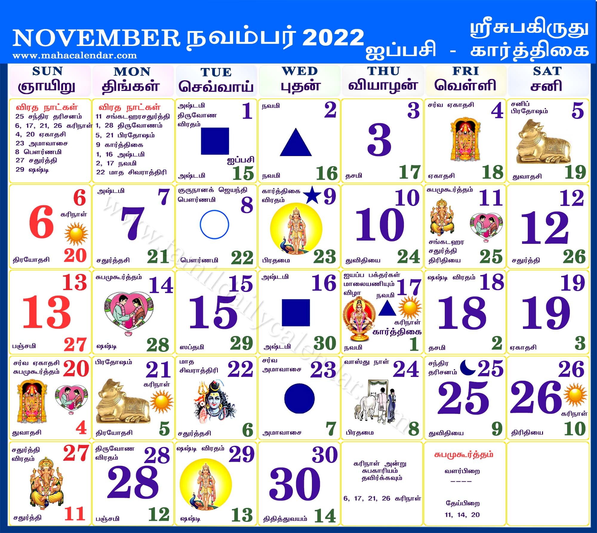 Tamil Calendar November 2022